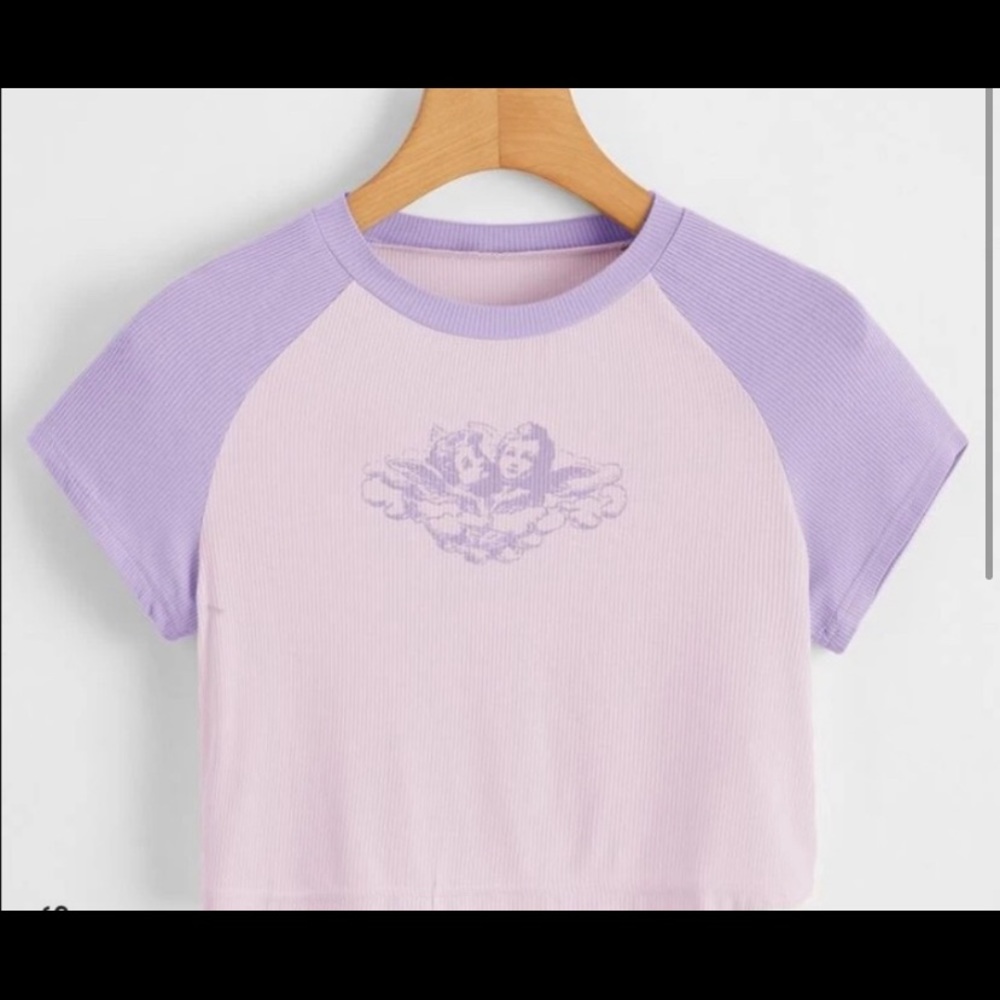purple and pink crop top- angel design